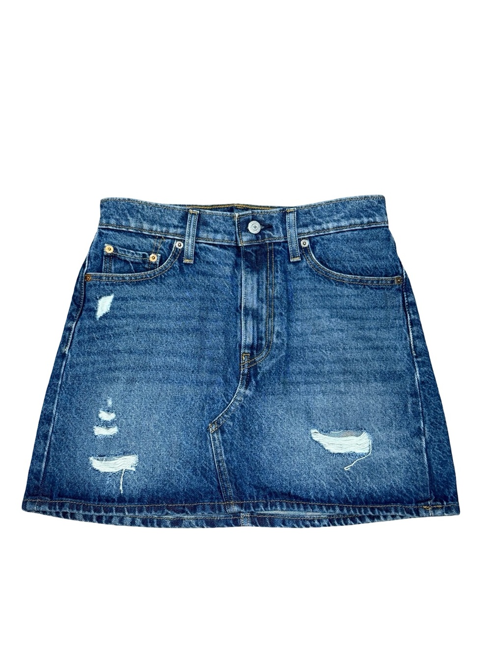 ✨ Levi's Distressed Denim Skirt Medium Wash Size 26‎ Excellent Condition